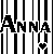 Black and white pixelated icon with vertical stripes, featuring the name 'ANNA' in blocky letters and a small heart symbol below.