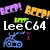 Pixelated buddy icon with black background, colorful text elements, and blue motorcycle graphic in two states.