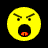 Static pixelated yellow smiley face icon with angry expression, black eyebrows, open mouth showing red tongue and teeth-like shapes on a transparent background.