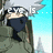 Pixelated anime-style character with white hair and dark mask covering lower face, standing against light blue sky background with faint cityscape.