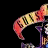Animated contact sheet showing multiple frames of a Guns N' Roses band logo featuring a skull with crossed guitars, displayed in various color schemes and banner styles against black background.