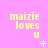Yellow text 'maizie loves u' on pink background with animated white pixel symbols changing across frames.