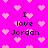 Pixelated pink background with light pink hearts and repeated text "I love Jordan" in black pixel font.
