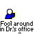 Animated sequence of stylized figures in blue and red with yellow spark effects, repeating text below, and speech bubbles in final frames.