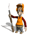 Animated cartoon character holding a smoking rifle in multiple frames with subtle pose and expression changes across the contact sheet.