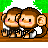 Two pixelated monkeys sit side-by-side on a brown surface with green foliage above, one monkey's arm around the other.