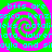 A static image with four identical spiral patterns in green and pink, overlaid with cyan text reading "bffs are jessica, kenzissica, kenzi, leks, natalideks, natali, nata, laurenata, laure, ayla and siayla and si".