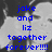 Blue pixelated text reads 'joke and liz together forever!!!!' over a grayscale background with visible noise.