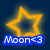 A static pixelated icon features a yellow star outline with a dark blue center on a dark blue background, with a blue banner below containing white text reading 'Moon<3'.