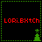 Red text 'LORi.BXtCh' appears in four quadrants with green dotted borders, each containing a small green tree and star icon on black background.