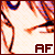 Anime-style character face with orange-brown hair and closed eyes, displayed in a of six showing color variations of 'AF' text