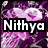 A pixelated image with purple flowers and green grass, overlaid with bold white text reading "Nithya loves purple!!" on a gray background.