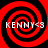 Four identical red and black spiral patterns arranged in a with white text reading "KENNY<S" overlaid on each spiral