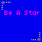 Blue background with repeated pink text 'Be A Star' and yellow star icons with dotted trails.