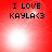 Red background with black text "I LOVE KAYLA<3" and a bright white light effect that shifts position across frames.