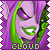 Animated pixel art of a character with purple hair and green highlights, winking with bright green lips, repeated in a pattern