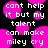 Pixelated text on black background with pink circular shapes, displaying lyrics in white block letters.