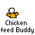 Animated sequence showing a yellow chick with white head feeding a large black-and-yellow chicken, transitioning from standing to falling with red splatters.
