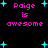 Pixelated text 'Paige is awesome' in pink with cyan stars on black background, animated with star position changes.