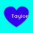 Four blue heart shapes on a cyan background, each containing the text "Taylor" in white pixelated font.