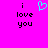 A bright pink background displays the text "i love you" in black pixelated letters, with a cyan heart symbol replacing the word "love" in the center.
