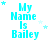 Cyan text "My Name Is Bailey" on white background with light blue stars, varying star positions across frames.