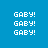 Blue background with white pixelated text 'GABY!' repeated in a pattern across multiple and