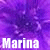 Purple floral background with repeated white text 'Marina' showing varying black pixel artifacts across six
