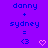 Purple background with blue text 'danny + sydney =' and two symbols below: a blue '<3' and a pink heart.