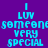 Pixelated cyan text on purple background with pink horizontal bars, displaying "I LUV someone very special" in four variations.