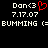 Pixelated text and symbols on black background with red heart symbol next to 'Dan<3' text.
