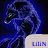 Animated sequence showing a wolf head turning left to right against a blue background with a 'LIIN' label in light gray.