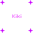 Purple pixelated text 'Kiki' appears with scattered purple plus signs on a white background, transitioning between static and animated states.