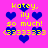Pixelated pink background with blue hearts and yellow text reading 'katey, i1y so much! <333333' repeated in a pattern