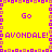 Pixelated yellow background with purple and pink border, displaying "Go" and "AVONDALE!" text in purple pixel font across four quadrants.