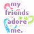 Pixelated text and heart symbols in pastel colors on a white background, with no visible motion.
