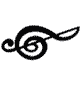 Four black-and-white musical note icons arranged in a two-by-two , each with distinct swirling line patterns and varying stem lengths