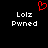 Red pixelated heart symbol above white text reading "Lolz Pwned" on black background, with identical mirrored text below.