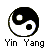 Four pixelated Yin Yang symbols arranged in a , each with black and white sections and small circular dots of opposite color within them