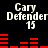 Pixelated text 'Gary Defender 15' appears in white on black background with red horizontal bars shifting across the image.
