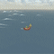 Animated sequence showing a character in green clothing and pointed hat moving from boat to dock, turning left to right while facing forward.