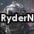 Pixelated image of a rocky mountain landscape with overlaid text "RyderN" and "Loves" in bold white letters on black bars.