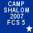 Blue background with white pixelated text reading "CAMP SHALOM 2007 FCS 5" and a star symbol changing from white to light blue.