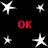 Black background with white star shapes and red 'OK' text in four corners, arranged in a pattern with varying star sizes and positions