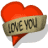 Red heart-shaped icon with beige banner reading LOVE YOU, displayed in a of six identical icons on white background