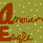 Pixelated icon with brown text on olive background, featuring scattered white squares resembling snow or stars.