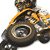 Pixelated static icon of a yellow and brown mechanical object with circular components on white background.