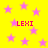 Yellow background with pink stars and repeated red text 'LEXI' in pixelated font.