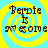 Yellow spiral background with cyan rings and brown text reading "Berdie is awesome" in four identical