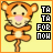 Pixelated cartoon tiger mascot with orange stripes, pink nose, and black eyes on yellow background next to pixelated text "TA TA FOR NOW" in four black blocks.